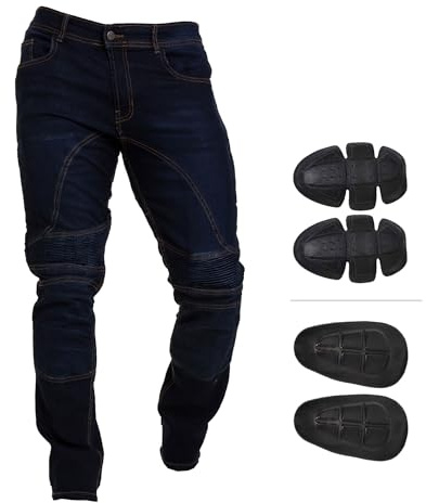 Juicy Trendz mäns motorcykel denim jeans – cykelbyxor med stretch Aramidskyddsfoder, förstärkt säkerhetsutrustning för ryttare, bekväm passform, snygg design, hållbara motorcykelbyxor, Mellanblå, 34W