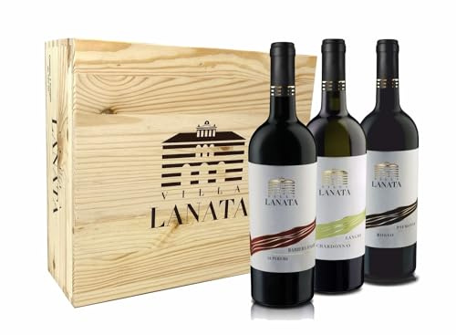 Villa Lanata - Barbera d'Asti DOCG Superiore, Langhe DOC Chardonnay, Piemonte docg Rosso in Cassetta Legno 3 x 750 ml