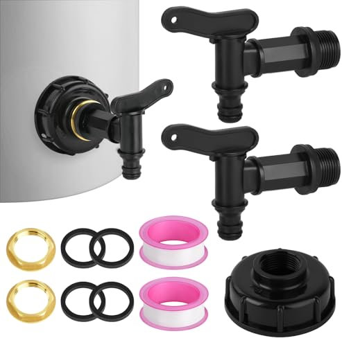 HOTUT 2 Pcs 3/4 Water Butt Tap - Plastic Snap-Fit Rain Barrel Tap with Brass Nut, Black