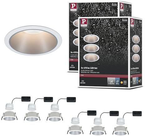 Paulmann 5237 LED Einbauleuchte 3-Step-Dim Cole Coin 6er-Set IP44 rund 88 mm Coin 6x6W 6x470lm 230V dimmbar 2700K Weiß, Silber matt