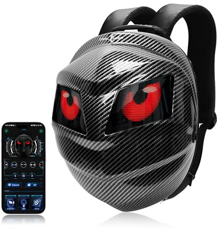 Sac à dos de moto à LED noir Sac à dos cool pour ordinateur portable pour hommes et femmes Sac de casque intelligent avec écran couleur pixel programmable, Couleur texturée en fibre de carbone, big
