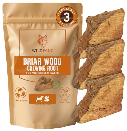 Wildfang® Tuggrot av Briar-trä, S – Splitterfritt tuggben i trä. Luktfria och naturliga tuggvänliga leksaker för hundens tandhälsa och friskt tandkött (för hundar under 15 kg), 3-pack.