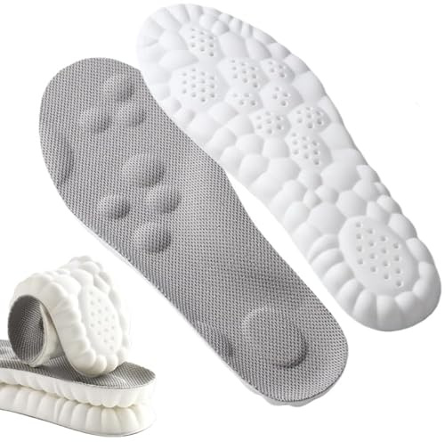 Solette in Memory Foam 4D Ortopediche con Supporto per Arco Plantare - Inserti per Scarpe da Ginnastica e Sportive Traspirante (Grigio, 43-44)