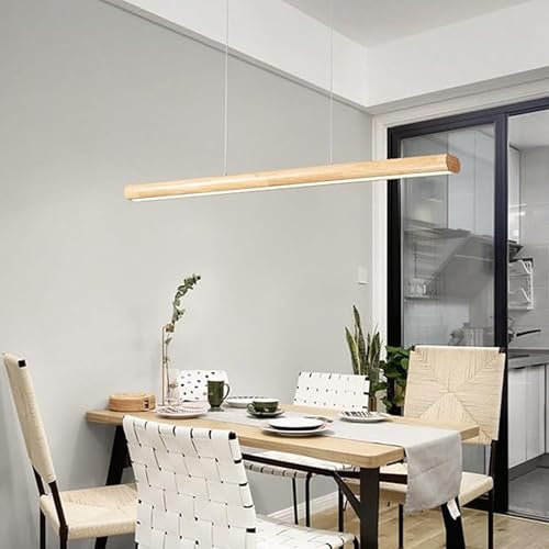 80CM Pendelleuchte Esstisch holz Hängelampe Wohnzimmerlampe holz LED Dimmbare Hängeleuchte Modern Esszimmer mit Fernbedienung Esszimmerlampe hängend höhenverstellbar Esstischlampe Bürolampe (L80cm)