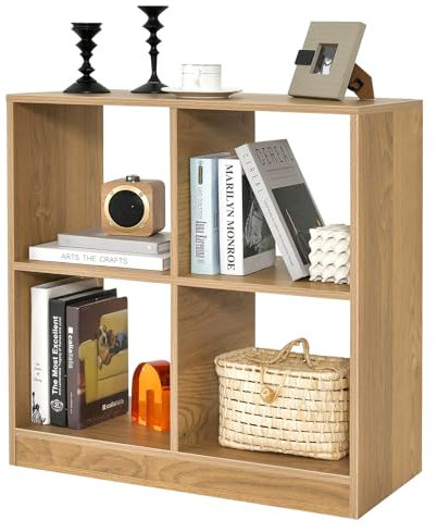 COSTWAY Bücherregal mit 4 Fächern, Würfelregal, Standregal, Aufbewahrungsregal, Regal für Schlafzimmer, Wohnzimmer, 73 x 33 x 73 cm, Natur