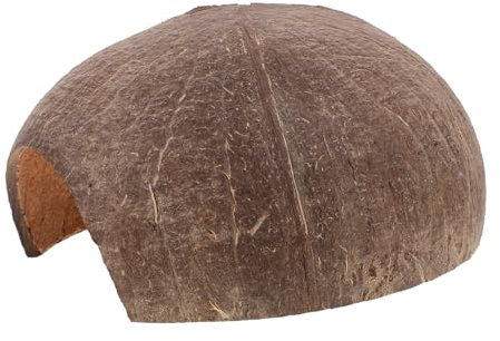 TOGEVAL Natürliche Kokosnussschale Reptilienversteck Mit Sicherer Holzplattform Natürliches Aquarium-dekorhaus Für Schildkröten Echsen Spinnen Und Amphibien Terrarienfreundliches Versteck