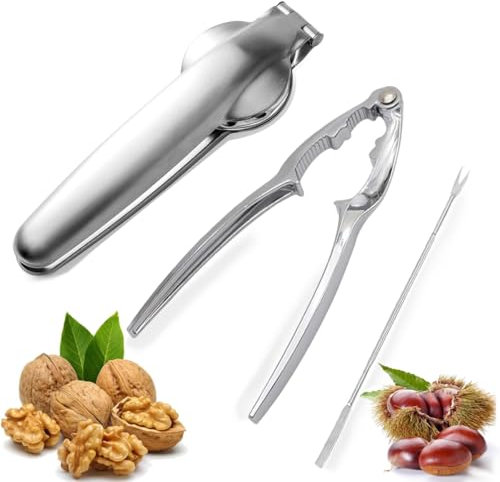 OUYULAI Schiaccianoci in Metallo 3 Pezzi Noce Cracker Pinze con 1 Forchette in Acciaio Inox per Noci Schiaccia Mandorle Nocciole Frutti di Mare Adatto per Noci Frutta Secca Castagne