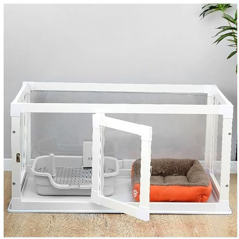 ZHENGQIAN Tiergehege Holz Tierlaufstall,Haustier-Laufstall,Acryl Kleintiere Laufstall Indoor,Flexibler Haustierstall,für Kleintiere Hunde,Katzen,Leicht zu montieren(H70cm,120x65cm)
