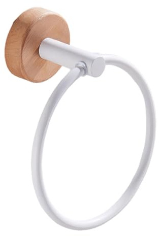 YYLIVING Towel Ring | Walnut Towel Hanger | No Punching Towel Ring, Hand Towel Racks, Bathroom, Wall Mounted Round Towel Hanger Round Bottom White