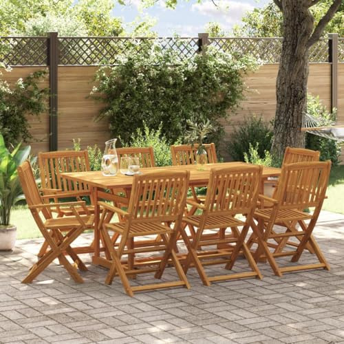 IKAYAA Gartenmöbel Set Holz 8 Personen Garten Essgruppe 8 Personen Gartenstuhl Tisch Set Klappbar Wetterfest Massivholz Akazie Balkonmöbel Sitzgarnitur-9-tlg-Typ 2