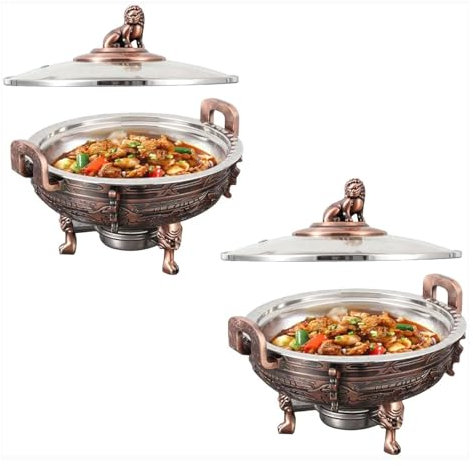 Round Chafing Dish Stainless Steel Chafer and Stainless Steel Buffet Warmer Set with Food Pans, Visible Pot Lid and Fuel Holders