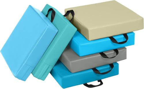 FANTASK Juego de 6 Cojines Infantiles para Silla con asa, cojín de Suelo con Cremallera, cojín de Asiento, Multicolor, Azul Claro
