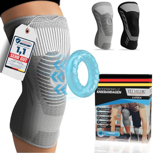 FIT MEDIC PROFI Kniebandage mit Gel-Pad [Damen & Herren] | atmungsaktiv, stützend, flexibel | Knieschoner Meniskus-Bandage bei Kniegelenkbeschwerden Arthrose Arthritis für Sport Alltag Reha