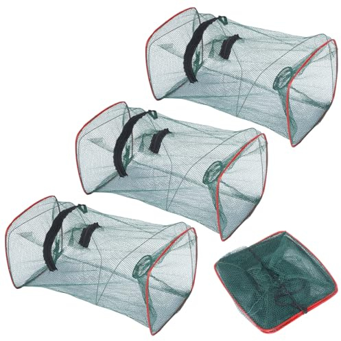 3 Stück Fischreuse, Krebsreuse Setzkescher Gummiert Senke Reuse Köderfischsenke Fischfalle Köderfischreuse Aalreuse Köder Faltbare Froschfalle Kann Gefaltet Angelkescher für Teich Fischfang