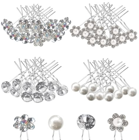 ELNX 40 Horquillas para Novia, Horquillas de Perlas Plateadas con Diamantes de imitación, Accesorios para el Cabello de Boda para Mujer, Accesorios para el Cabello de Novia para Boda, graduación