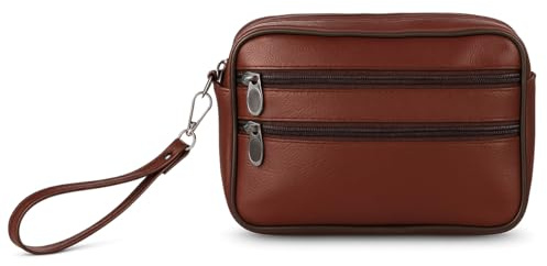 Herren Handgelenktasche Echt Leder Rindsleder Schwarz – Kleine Umhängetasche Herren Geldbörse Handtasche Schultertasche Clutch Messenger Bag mit vielen Fächern Reißverschluss