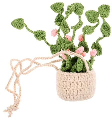Ipetboom Car Hanging Plant Potted Decor Crochet Ornament for Interior Rearview Mirror Hanging Craft Aesthetic Car Accessory