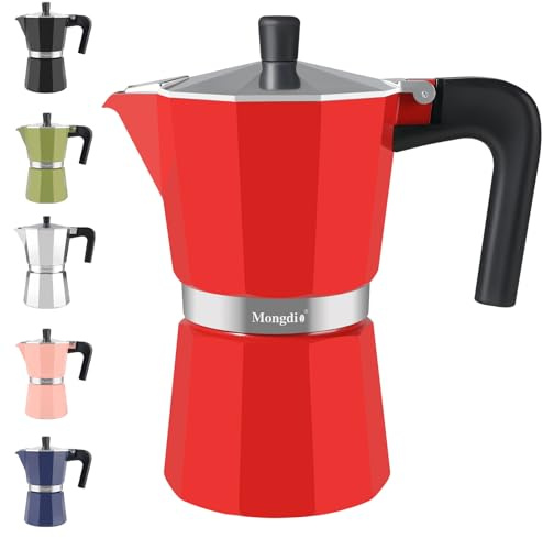 Mongdio Stovetop Espresso Maker Moka Pot, Stove Top Cuban Coffee Maker, Italian Greca Mocha Pot, 9 Espresso Cups, 15 oz - Red