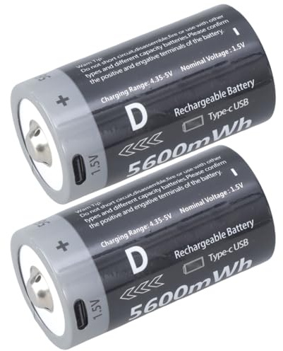 2Pcs LR20 D Cell Battery USB C Rechargeable Size 1.5V 5600mW Battery For Cooker Water Heater Accessories USB Rechargeable