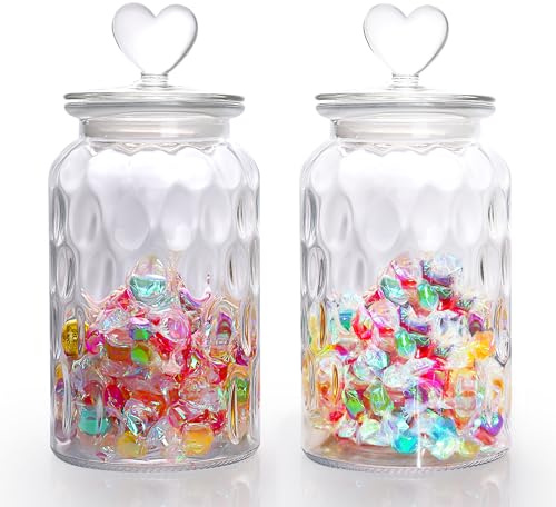 HomeyHoney Bocaux en Verre,Bocal en Verre avec Couvercle en Forme de Cœur,Lot de 2 Bocaux de Conservation Hermétiques,1300 ml Bocaux Rangement Cuisine pour Bonbons,Chocolats,Biscuits