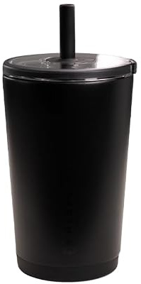 HydroJug Everyday Tumbler 14 oz, Ceramic-Lined Straw Cup, Black | Vacuum insulated stainless steel, flexible straw, soft-touch lid, spill-free, cup holder fit, BPA-free, hot & cold drinks