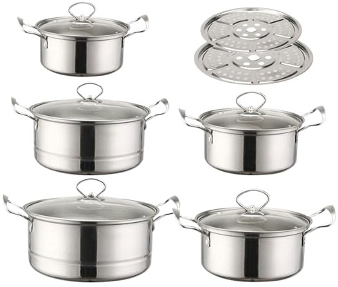 Juego De Utensilios De Cocina De Acero Inoxidable - Listo Para Inducción, Kit De Cacerola Para Salsa, Ollas Antiadherentes, Superficie Fácil De Limpiar | Juego De Ollas Versátil Para El Hogar, Cocina,