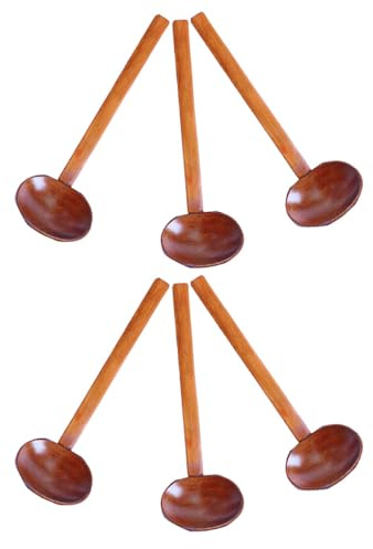 TOVINANNA 6 Pezzi Cucchiai da Zuppa in Legno con Manico, Design Antiscivolo e Facili da Pulire, per Ramen e Hotpot in Cucina