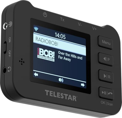TELESTAR TOP CAR 2 – DAB+ Adapter für Autoradios, Akku – Schwarz | FM-Transmitter, Line-Out-Anschluss, Farbdisplay, Bluetooth Audio Streaming, Freisprecheinrichtung, microSD