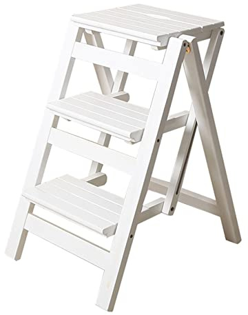 Sgabello a scaletta pieghevole, Sgabello pieghevole in legno con scaletta 2 gradini multicolore 150 kg(White)