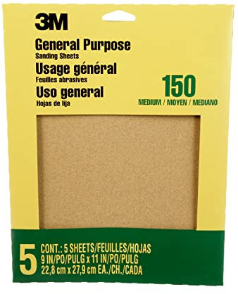 3M Aluminum Oxide Sandpaper Medium, 9001NA, 9 in x 11 in, 5/pk