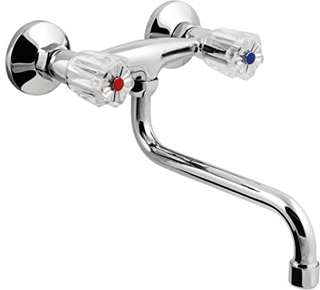 aquaSu® Wand-Zweigriffmischer Standard Plus | Küchenarmatur mit schwenkbarem S-Auslauf | Mischbatterie für Spüle | Spültischarmatur | Wand-Befestigung | Chrom | 77862 6