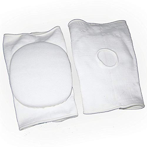 BAY Knieschützer Soft mit 3,5 cm Polsterung aus Baumwolle für Kampfsport und Ballsport, Elastische Kniebandagen, Weiß, S/M und L/XL