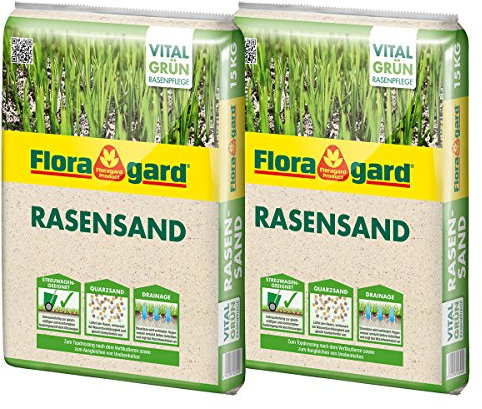 Floragard Rasen-Sand 2x15 kg für 20 m² • Rasenpflege • zum Lüften schwerer Böden • streuwagenfähig • zum Topdressing nach dem Vertikutieren • zum Ausgleichen von Unebenheiten