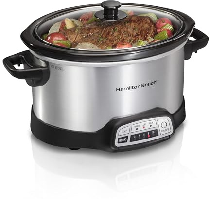 Hamilton Beach 4 Quart Programmable Slow Cooker with Flexible Easy Programming, 5 Cooking Times, Dishwasher-Safe Crock & Lid, Silver (33443)
