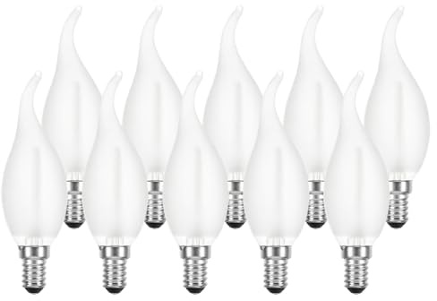 NCC-Licht 10x LED C35 Kerze Windstoß E14 1W Warmweiß 2700K | LED Filamentlampe aus mattiertem Glas, ersetzt 15W Glühlampe mit E14-Sockel, gemütliches Licht ideal für Kronleuchter