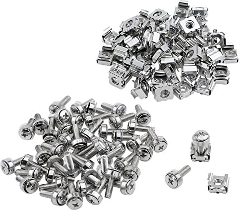 Antrader M5/M6 Schrauben, Schrauben, Unterlegscheibe, Käfigmutter, Serverschrank-Montage, Befestigungsschrauben, 50 Sets M5 x 20mm Screws + Cage Nuts silber