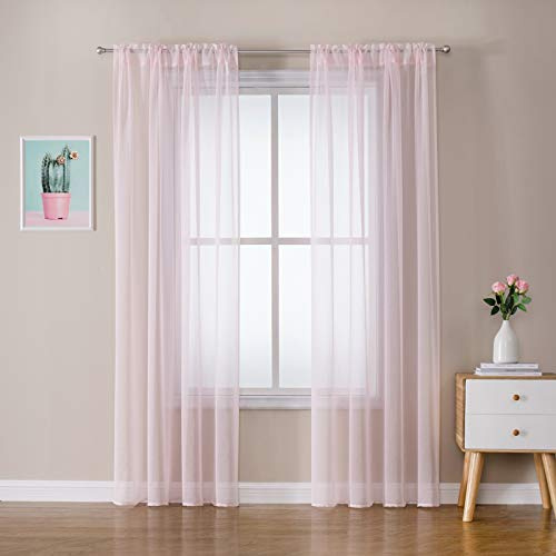 MIULEE Voile Gardine Stangendurchzug Polyester 2er Set B140 H175 Rosa | Luftige Voile mit praktischem Stangendurchzug, leicht durchscheinend, dekorativ für Wohnzimmer, Schlafzimmer und Babyzimmer