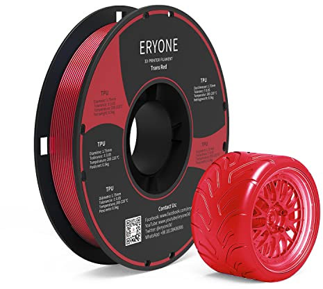 Filament TPU 1.75mm, Eryone TPU Filament 1.75mm, 3D Drucken Filament TPU for 3D Drucker, 0,5 kg 1 Spool, Transparent Rot