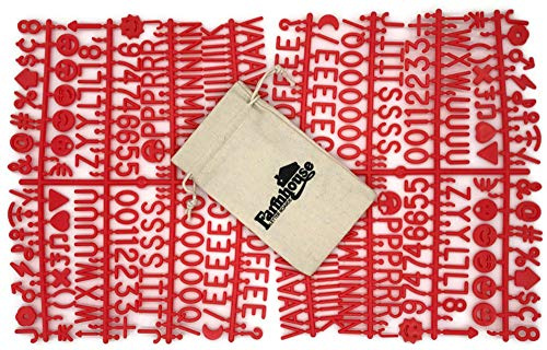 Red Letter Set for Changeable Felt Letter Boards, 340 Characters (Includes Symbols / Emojis, Numbers, Punctuation) & Burlap Storage Bag