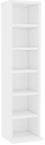 Festnight CD-Schrank Regal Schrank DVD CD Rack mit 6 offenen Fächern Medienregal Medienschrank Aufbewahrung Holzregal Standregal Möbel Hochglanz-Weiß 21×16×88 cm Spanplatte
