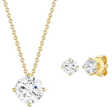 Rafaela Donata Damen Set (Kette+Ohrringe) 925/- Sterling Silber gelbgold | gelbvergoldet 14 Karat, Ohrstecker, Ankerkette, verziert mit Kristallen, weiß, Karabinerverschluss