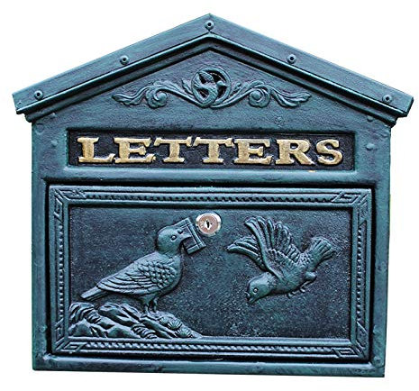 Boîte aux lettres murale, modèle vintage Villa en fonte d'aluminium, suspension extérieure, étanche à la pluie, boîtes aux lettres de décoration verrouillables en métal rétro, bronze / vert foncé