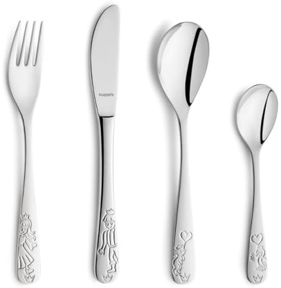 Kuppels Kinderbesteck Prinzessin, 18/10 Edelstahl, spülmaschinenfest | Messer, Gabel, Löffel und Teelöffel mit ergonomischen Griffen, ideal ab 4 Jahren, inklusive Geschenkverpackung