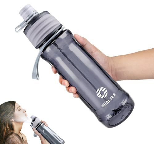 Healter 650ml Spray Water Bottles for Kids Water Bottle with Spray Mist Leakproof Misting Drinking Bottle for Cycling Hiking Climbing Outdoor Sport Hydration Cooling(Grey)