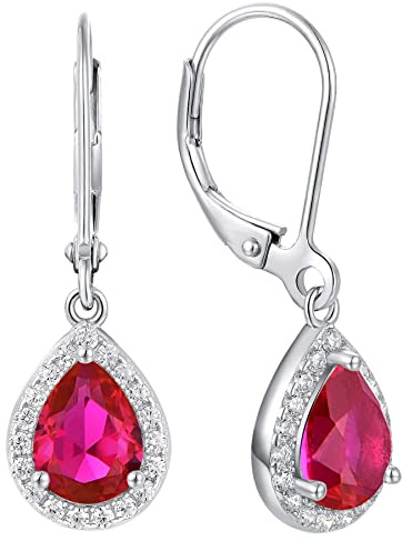 YL Damen Ohrhänger 925 Sterling Silber 12 Geburtsstein 5A Zirkonia Oval Tropfen Ohrringe