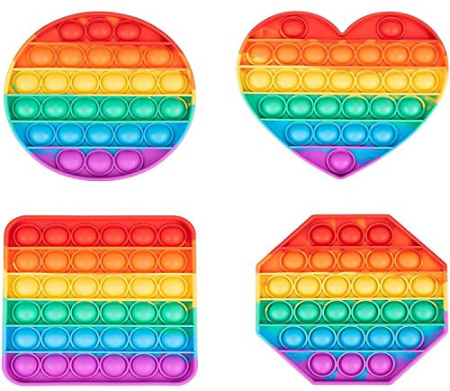 4 Stück Pop it Set Fidget Toys, Push and Pop Bubble Sensory Fidget Toy, Pop Bubble, Silikon Sensorisches Zappeln Spielzeug, Regenbogen Antistress Spielzeug, für Kinder und Erwachsene (Mehrfarbig)