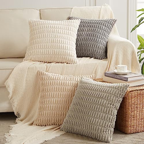 Fancy Homi 4 Packs Decorative Throw Pillow Covers for Living Room Couch Bed, Modern Farmhouse Boho Home Décor Accent Cushion Case, 18 x 18, Neutral