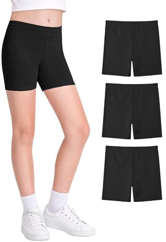 JOCMIC Girls Shorts Cotton Cycling for Teen Breathable and Safety Bike Summer Sports Gym Dance 3 Pack Black, 7-8 Years, Tag 130