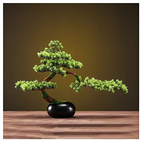 Künstlicher Bonsai-Baum Chinesischer Simulations-Kiefer-Bonsai mit schwarzem Keramik-Blumentopf, künstliche Grünpflanze, künstlicher Baum, Heim-Innendekoration, Ornamente, 36,8 cm hoch, Zypressen-Kuns