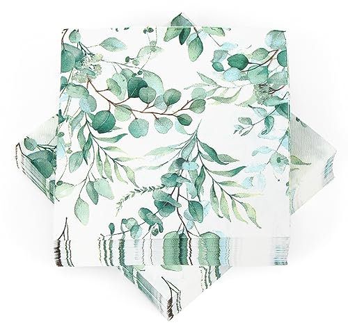 80 Stück Servietten Eukalyptus, Servietten Mintgrün,33 x 33 cm Salbeigrün Papierservietten für Tisch Dekorationen Grün Vintage Eukalyptus Papierserviette Einweg Napkins für Garten Hochzeit Party